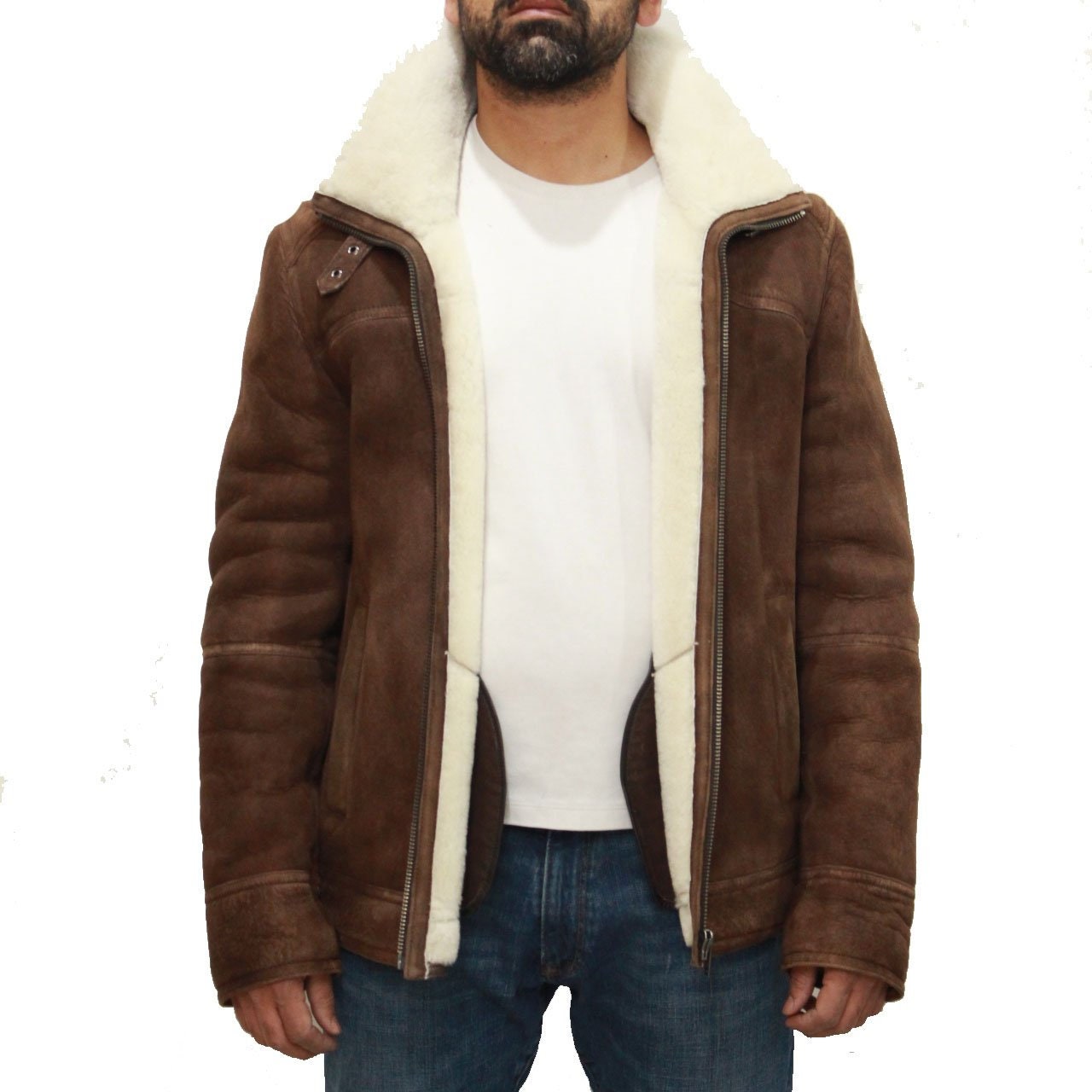 Mens Brown With Cream Vintage Style Shearling Sheepskin Flying - Etsy UK