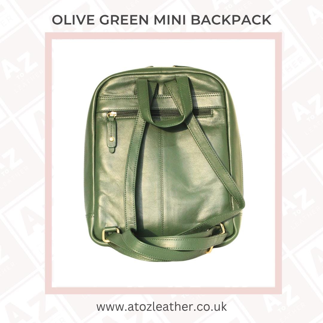 Olive Green Mini Leather Backpack With Gold Accents - Etsy  display picture 2