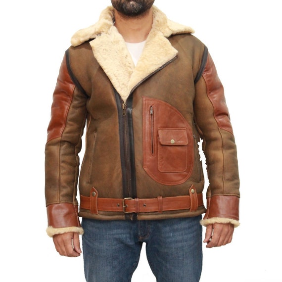 Sheepskin bomber shop jacket mens