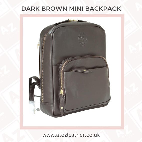 dark brown mini backpack Dark Brown Mini Leather Backpack with Gold Accents