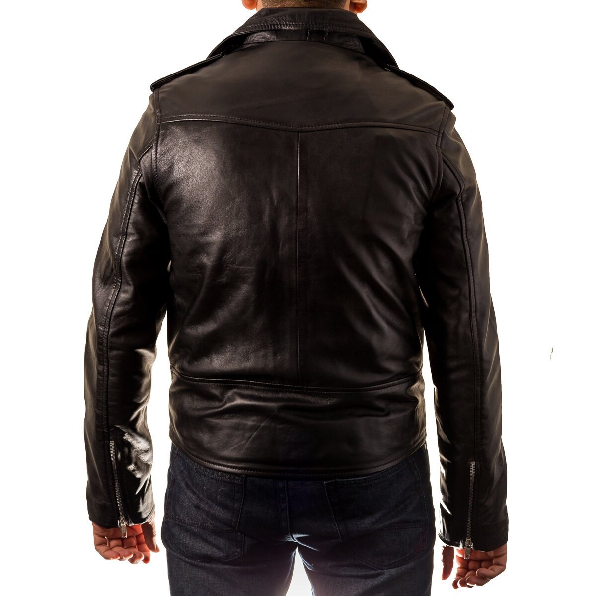 Mens Classic Brando Biker Style Real Leather Fitted Jacket With Waist ...