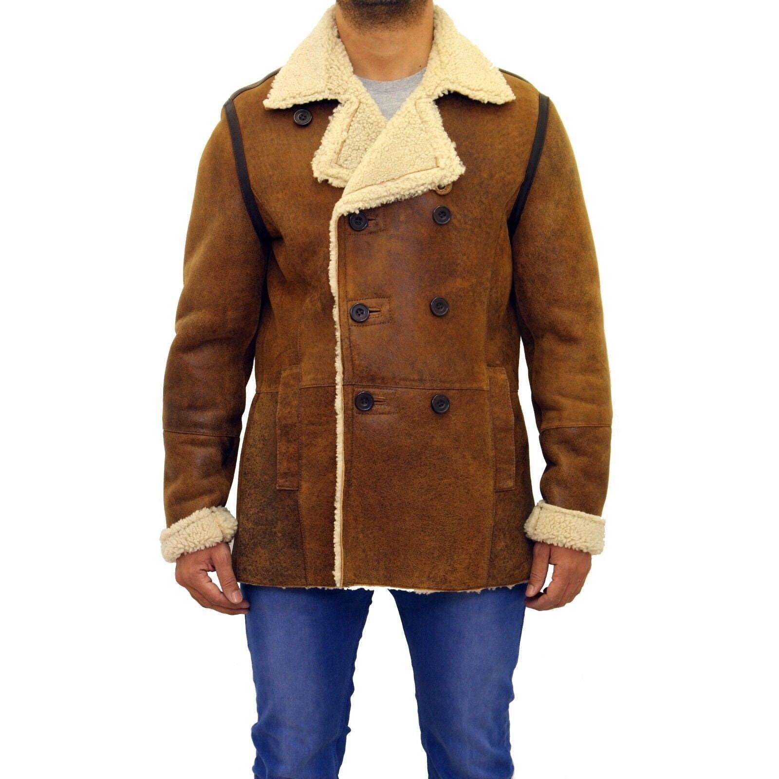 Mens German Naval Real Sheepskin Double Breasted Trench - Etsy UK