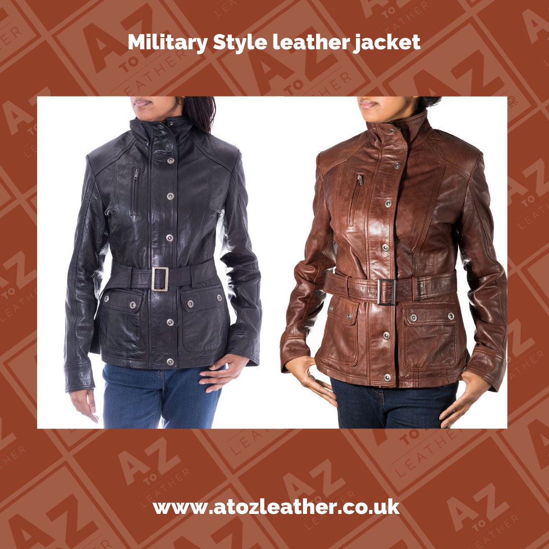 Womens Real Leather Military Style Fashionable Jacket/coat With Large ...