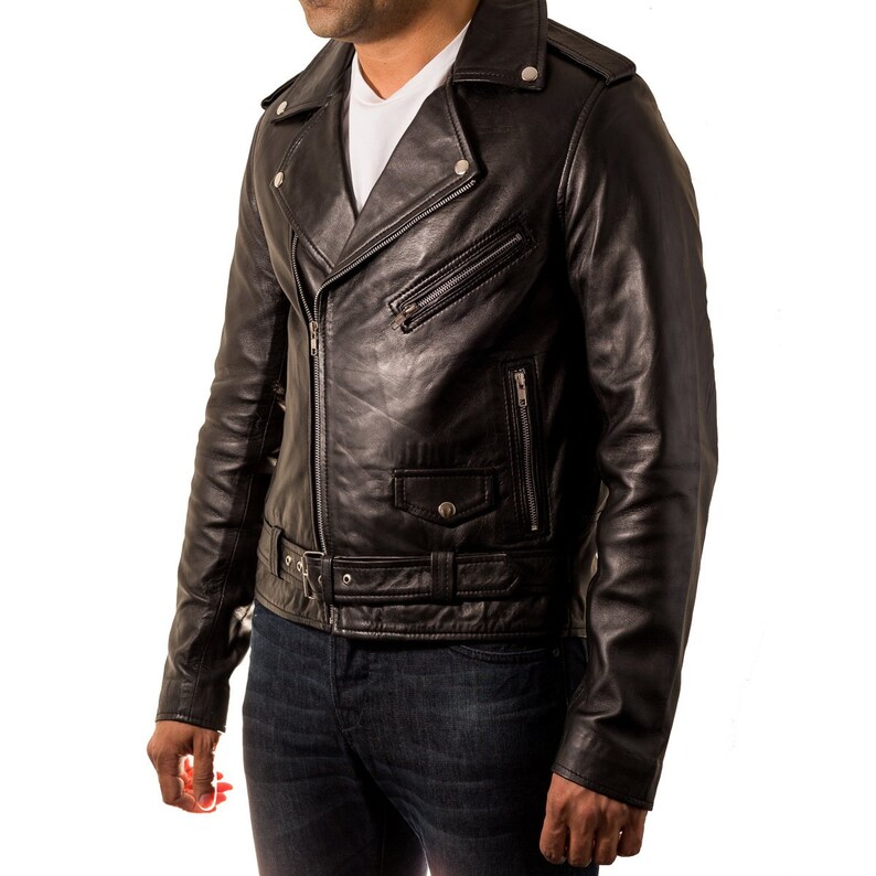 Mens Classic Brando Biker Style Real Leather Fitted Jacket - Etsy UK