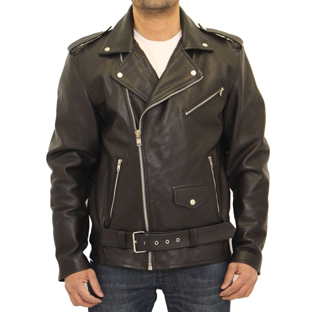 Mens Real Brando Cowhide Leather Motorbike Fitted Biker Jacket. - Etsy