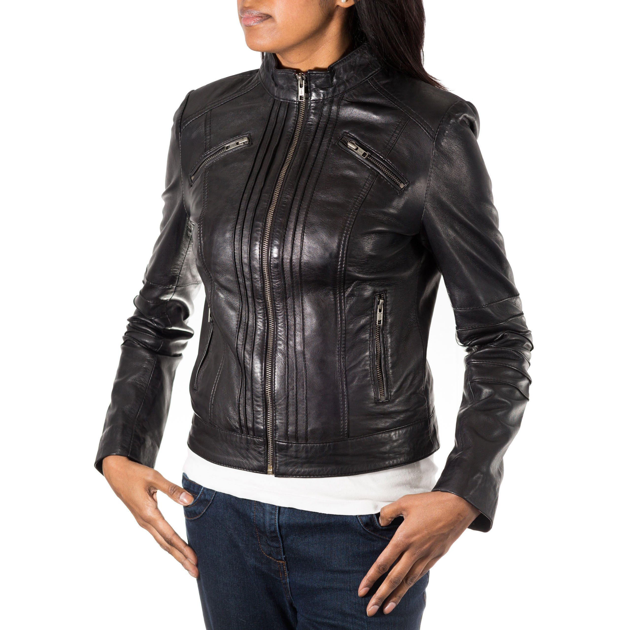 Womens Biker Jacket With Vertical 