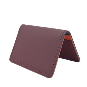 Burgundy Leather Unisex Handmade Oyster Travel Card Holder Wallet ID
