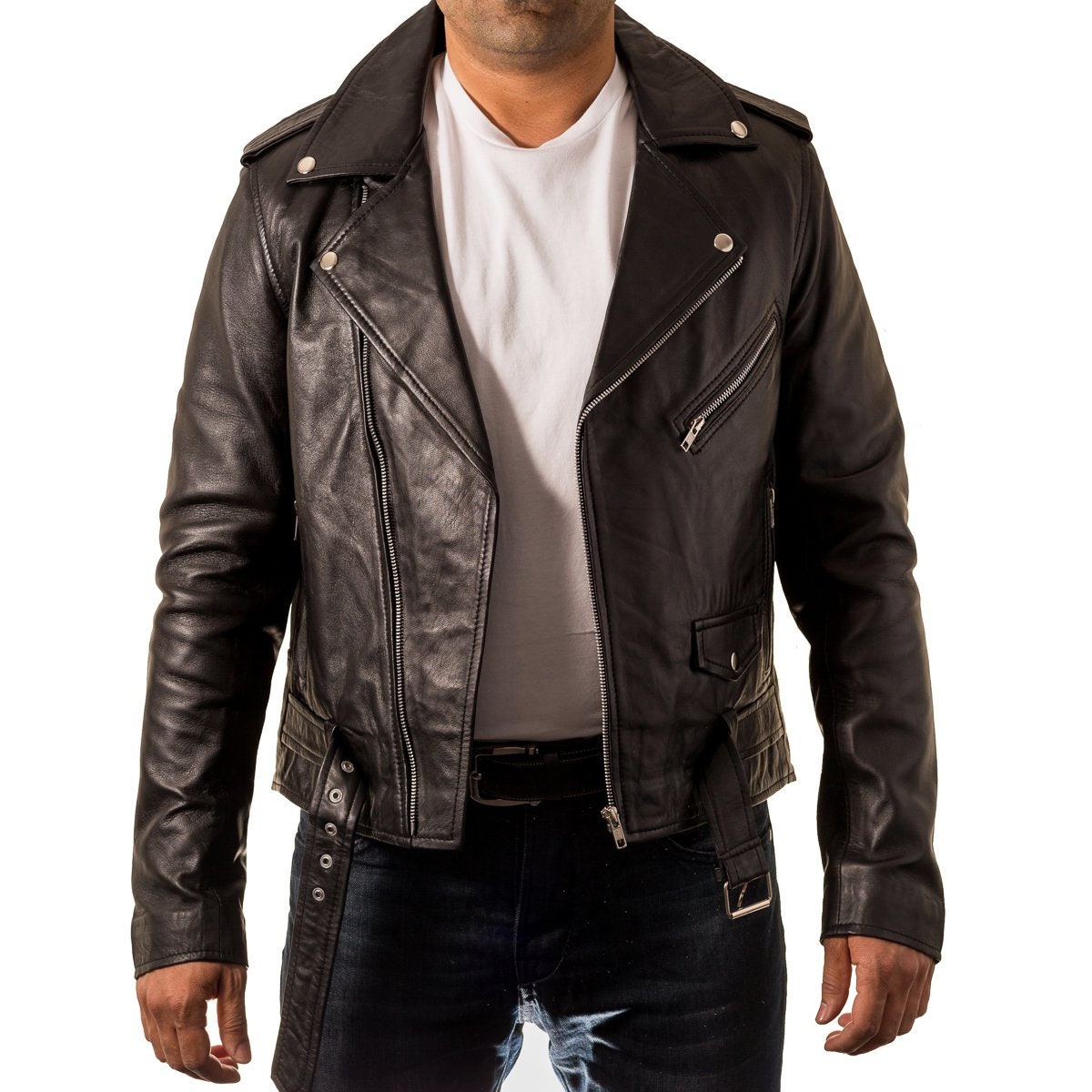 Mens Classic Brando Biker Style Real Leather Fitted Jacket - Etsy UK