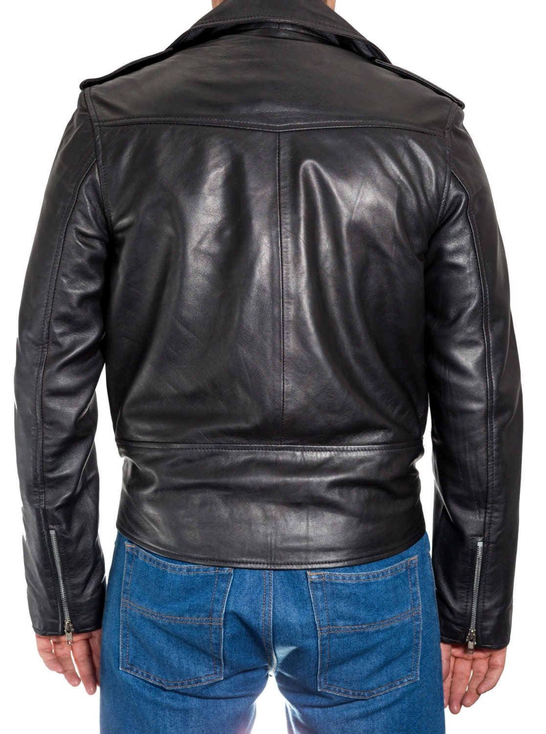 Mens Real Leather Motorbike Fitted Black Brando Long Sleeved - Etsy UK