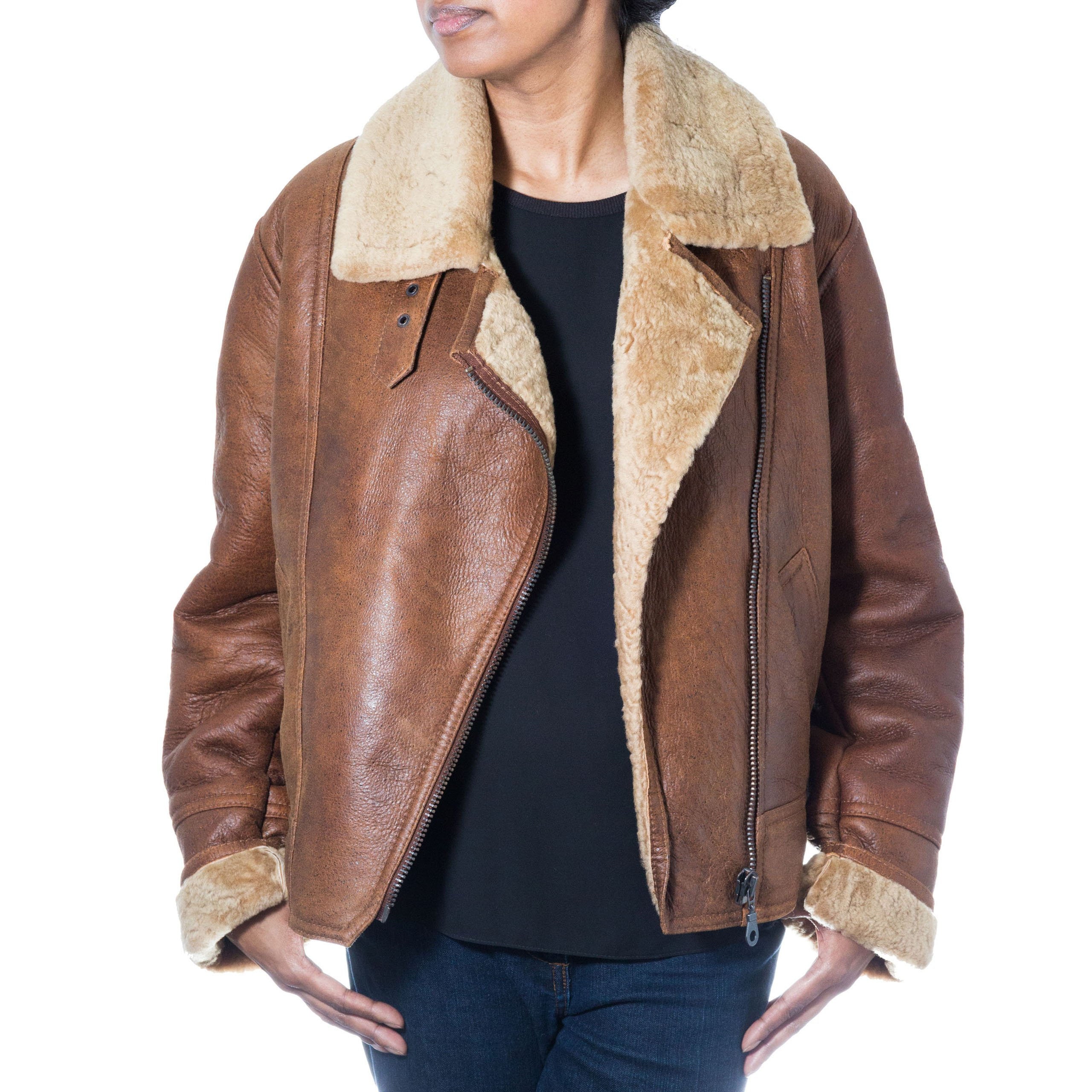 Womens Camel Brown Sheepskin Aviator Bomber Jacket. Camel - Etsy