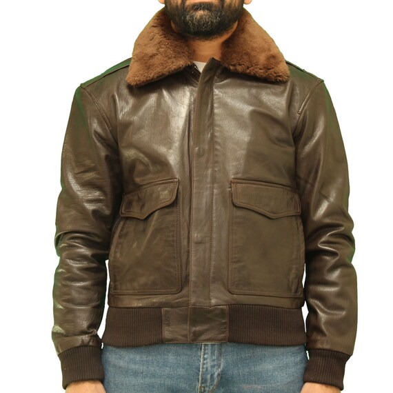 Men's Brown Classic A2 Bomber Leather Jacket With - Etsy Canada