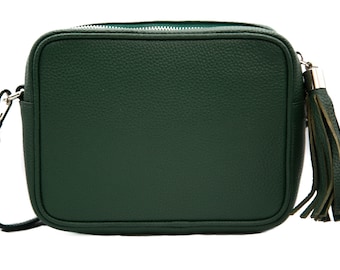 Italian Leather Crossbody Bag: Compact Camera Bag with Tassel