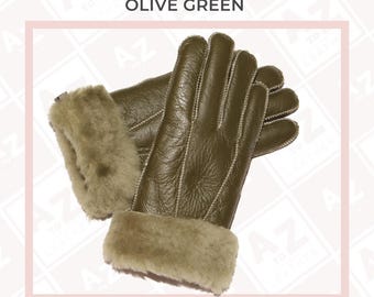 Mens Olive Green Leather Gloves