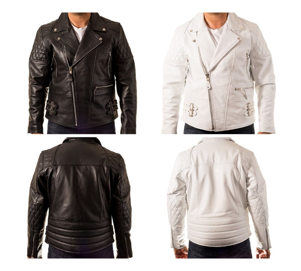 Image of Mens Brando Style Quilted Biker Jacket. Available in Black & White