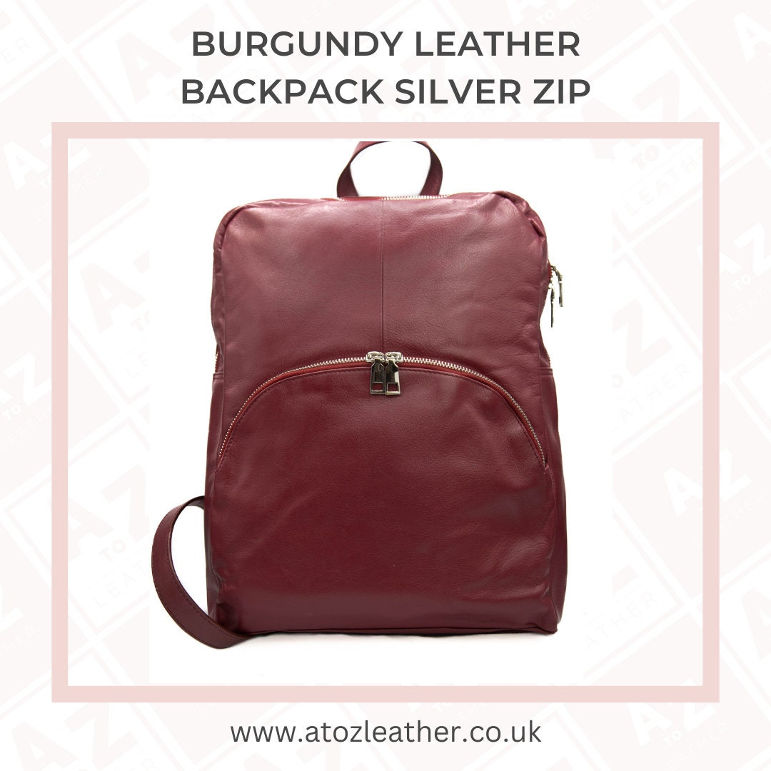 Burgundy - Elegant Leather Backpack With Rounded Features + 