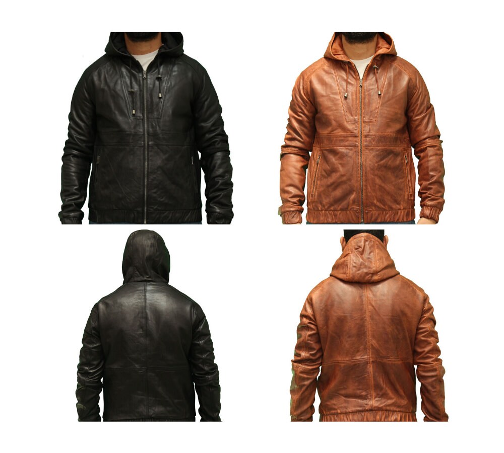 Mens Leather Urban Streetwear Jacket With Hood and Diamond - Etsy UK