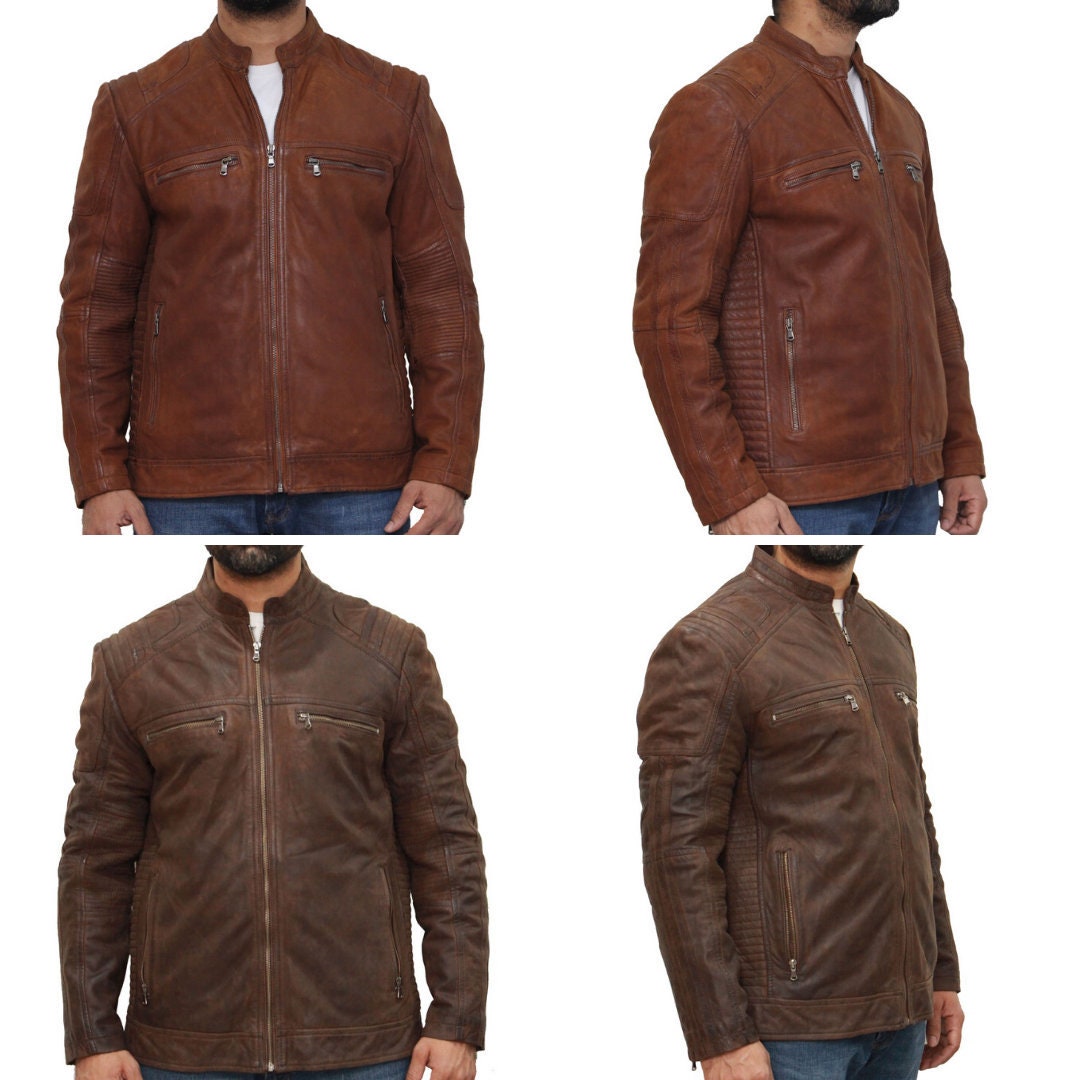 Image of Men's Leather Racer Style Biker Jacket