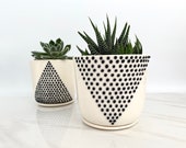 MADE TO ORDER - black and white minimalist ceramic succulent planters - A and V line pottery planters - modern ceramics - minimalist potter