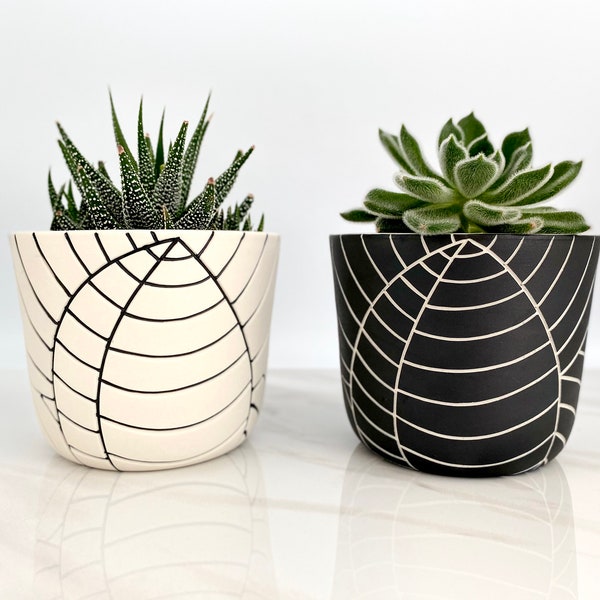 MADE TO ORDER - Carved leaf ceramic succulent planters - plant themed succulent planters - modern ceramics - minimalist pottery