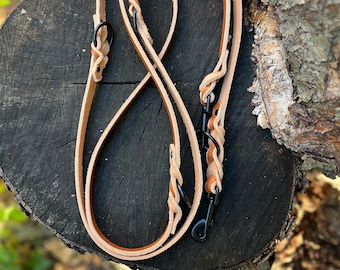 Leather Euro Style Leash | Convertible Leash | Hand cut leather leash | Cross body leash | Multi Use Leash | Double end training leash long