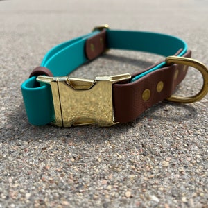 BioThane webbing hondenhalsband gouden hardware- Quick Release waterdichte hondenhalsband, tweekleurige veganistische leren halsband, bèta-halsband