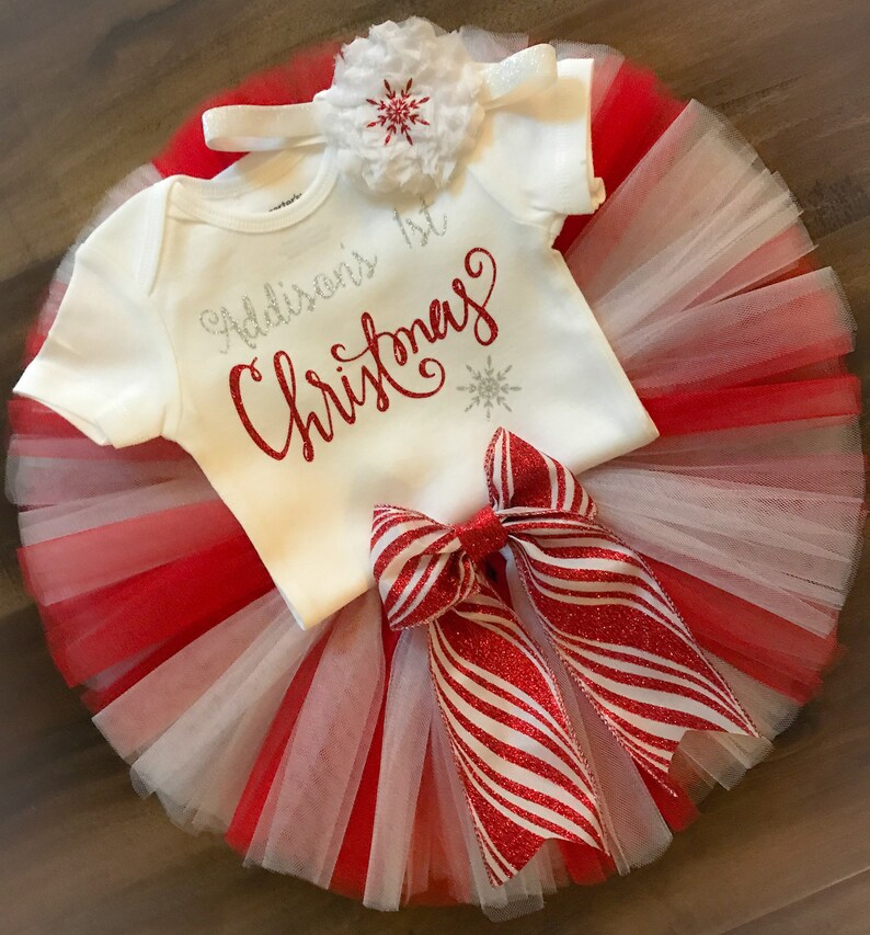 My First Christmas Tutu Set, Baby's First Christmas Outfit, Red and White Tutu Set, Personalized Christmas Outfit, Christmas Tutu 