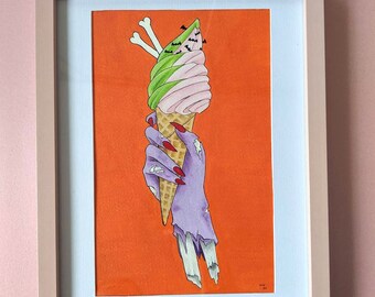 Spooky Scoop - original framed acrylic painting