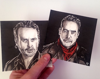 Rick Grimes & Negan - mini original ink drawings (set of two)
