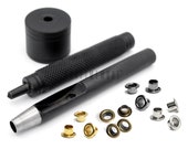 Set of Grommet Eyelet Setter Punch Tool Anvil and Hole Cutter with Pack of Grommets, Multi Sizes Available
