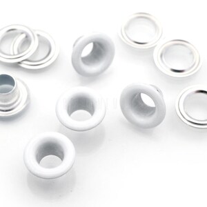 100pack 3/16 ID White Eyelets Grommets with Washers 5mm Aluminium Eyelet for Shoes, Bead Cores, Clothes, Leather, Canvas image 2