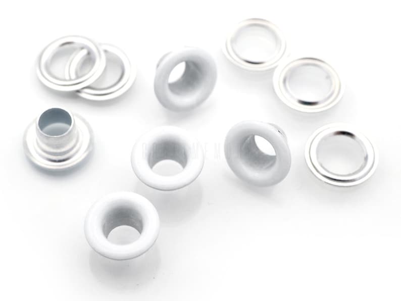 100pack 3/16 ID White Eyelets Grommets with Washers 5mm Aluminium Eyelet for Shoes, Bead Cores, Clothes, Leather, Canvas image 2