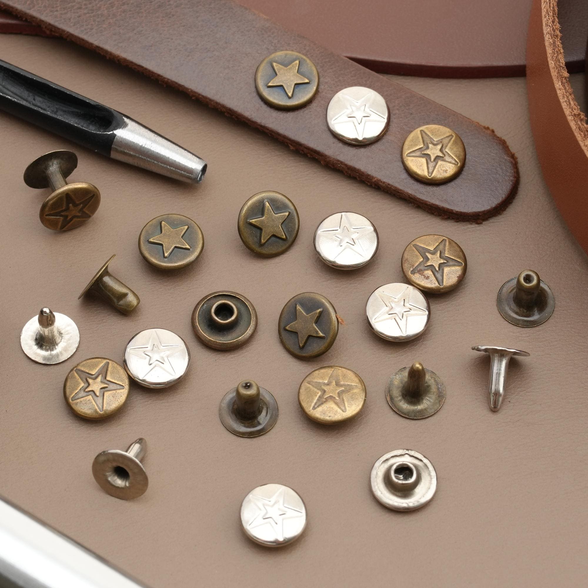 Three Star Rivets Antique Brass Star Rivets: 3/8