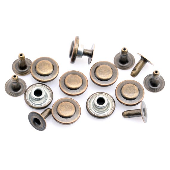 Dokeno Rivetti in Ottone 30 Pezzi, Borchie a Vite a Testa Tonda con Anello Rotondo Bottoni Automatici, Rivetti con Bottoni in Metallo da 10mm per Cinture, Borsa, Artigianato Fai, 3 Colori