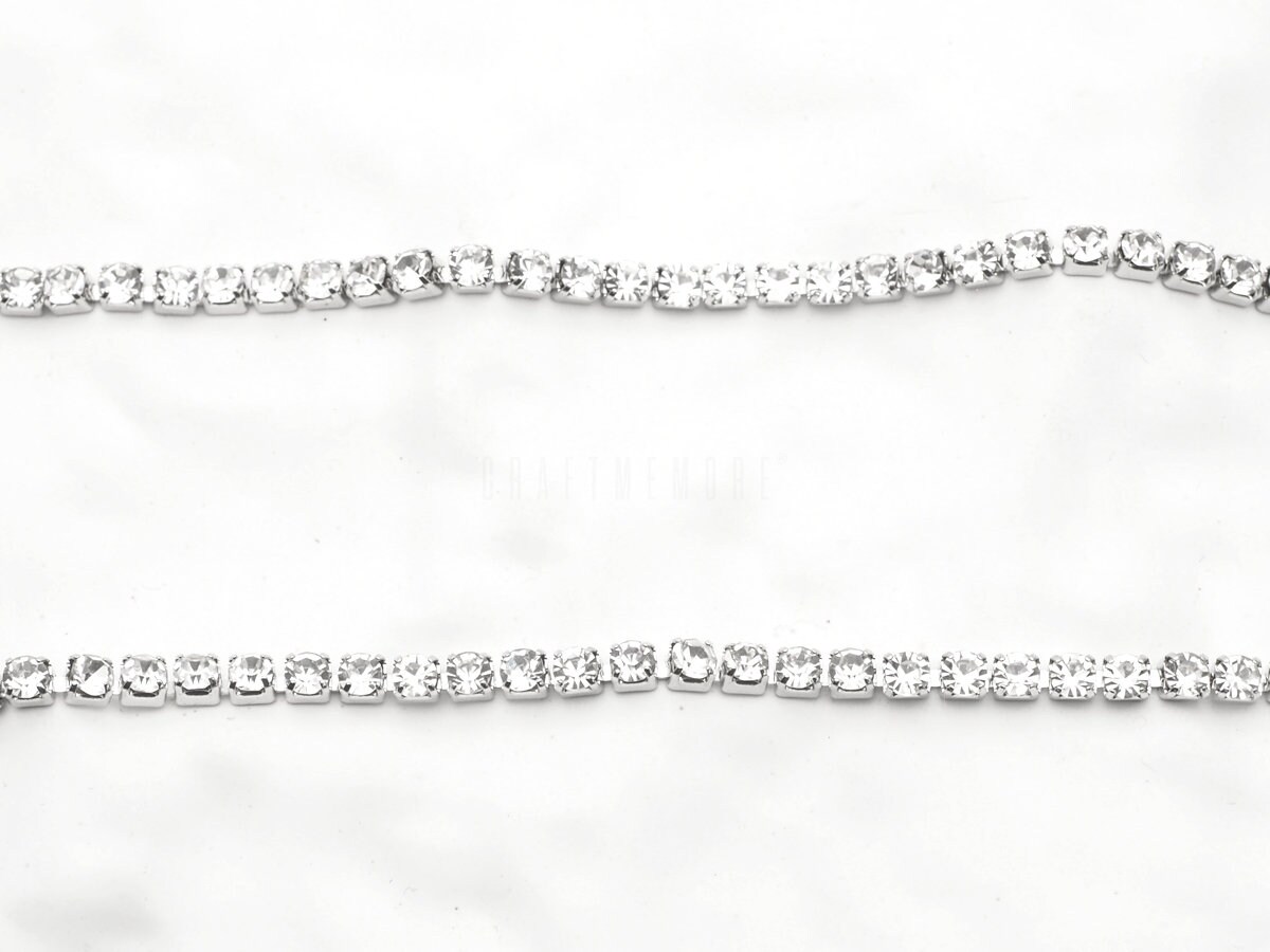 Clear Rhinestone Trims Clear Rhinestone Trim Silver Tone, Crystal Trim, Rhinestone Chain, Cup ...