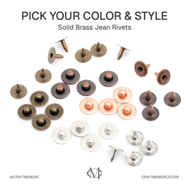 Fabirc Rivits Jean Rivets 50 Pack | Denim Rivet Studs for Fabric & Leather | Tool ...