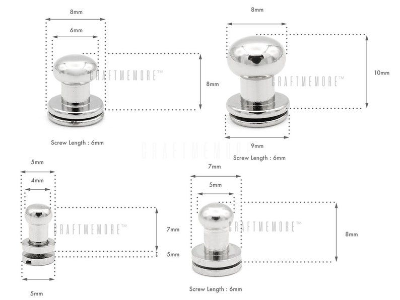 May include: Three silver metal furniture knobs with a round top and a screw. The knobs are 8 mm in diameter and have a screw length of 6 mm. The knobs are shown against a white background.