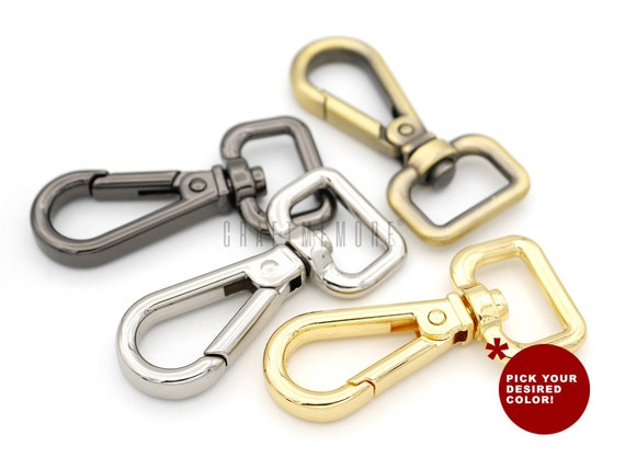 2 Gold Snap Hooks with Swivel for Bags, Metal, Large Push Gate Clips