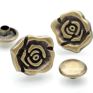 10sets Antique Brass, Bronze ROSE Flower Shape Rapid Rivet Studs Leather Craft