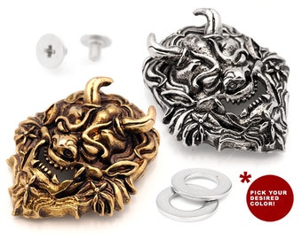 2pcs Japanese Devil Oni Demon Concho Screw Back Leathercraft Decoration