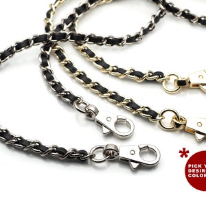25 inch Purse Chain Strap with Genuine Leather Metal Shoulder Handbag Strap, Replacement Handle Chain, Chain Strap BHK083