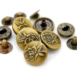 10sets Antique Brass Rose Buttons Snap Fasteners Washable S-spring ...