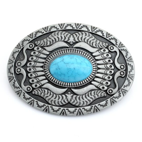Southwestern Turquoise Concho Belt Buckle – Oval Cowboy 