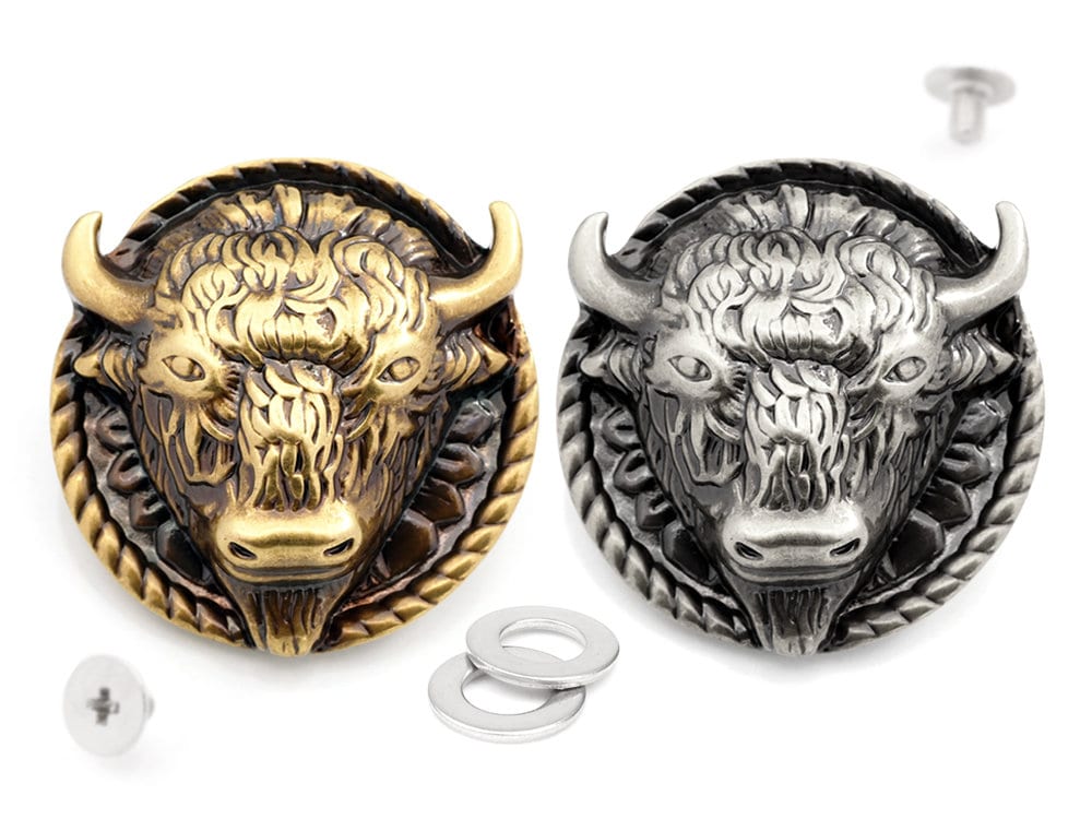 1 Inch Buffalo Concho Bison Bull Screw Back Concho Gaur Rodeo Indian Cowboy Leathercraft Embellishment 2pcs