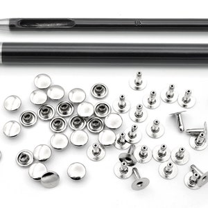 Set of Single Cap Rivet SETTER  Rivet Setting Tool, Hole Cutter with 200 Single Rivets in Silver