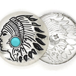 2pcs 1-1/8&quot; Silver Concho Indian Head with Faux Turquoise Screw Back Gaur Rodeo Cowboy Leathercraft Embellishment