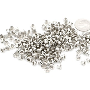 2mm 3mm Tiny Eyelets Self Backing for Bead Cores, Clothes, Leather, Paper label 200 pack Srebro