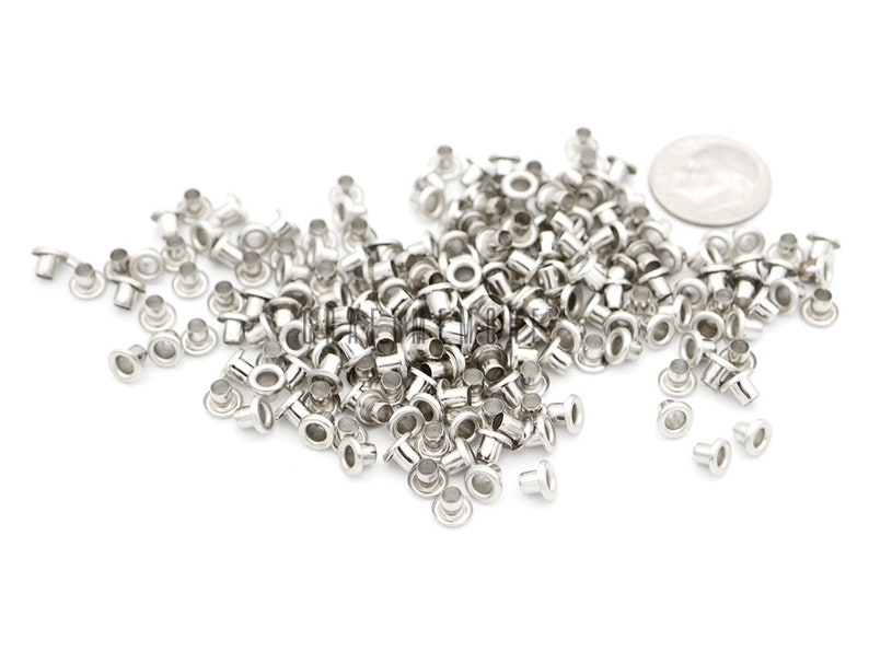 2mm 3mm Tiny Eyelets Self Backing for Bead Cores, Clothes, Leather, Paper label 200 pack Srebro