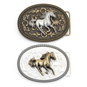 Gesp paardengesp – westerncowboy-rodeostijl | Ontwerp met looppaard in antieke en zilveren afwerking Geschikt voor riemen tot 1 1/2&quot; SPA9