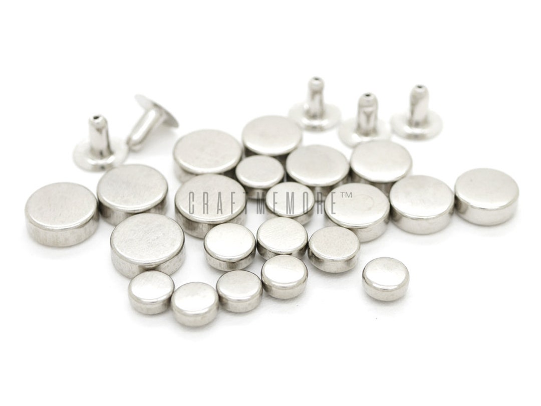 100pcs Silver Tone Single Cap Flat Head Tablet Rapid Rivets Studs ...
