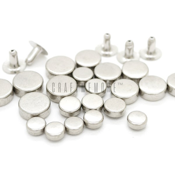 100pcs Silver Tone Single Cap Flat Head Tablet Rapid Rivets Studs Decorative Leathercraft